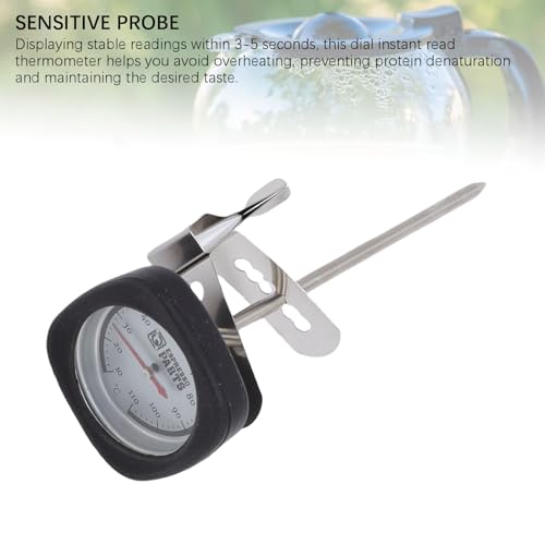 Instant Read Pocket Milk Frothing Thermometer with Clip, 304 Stainless Steel, Square Shape, Black, for Chocolate and Coffee Drinks (Black) - color: Black