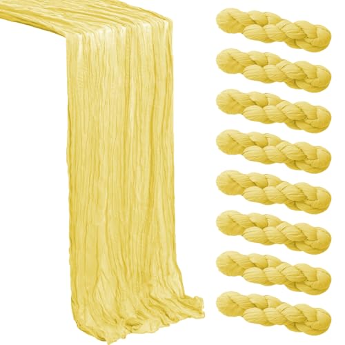 Light Yellow Cheesecloth Table Runner 8 Pack, 21x120 Inch Spring Easter Gauze Table Runner-Rustic Cheese Cloth Runners for Wedding,Bridal&Baby Shower,Birthday Party,Farmhouse&Holiday Table Decor - color: Light Yellow, size: 8Pack