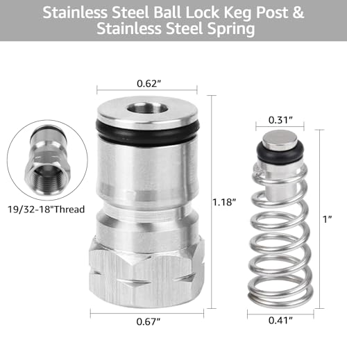 Ball Lock Keg Post Quick Disconnect Set Corny Keg Connectors, 19/32-18 Female Thread Keg Post 5/16’’ Gas and 1/4’’ Liquid Barb, Stainless Steel Ball Lock Keg Fittings with Hose Clamps for Home Brewing