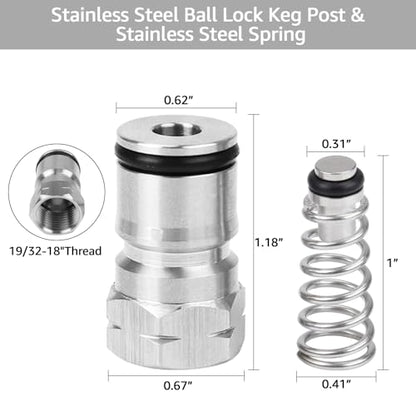 Ball Lock Keg Post Quick Disconnect Set Corny Keg Connectors, 19/32-18 Female Thread Keg Post 5/16’’ Gas and 1/4’’ Liquid Barb, Stainless Steel Ball Lock Keg Fittings with Hose Clamps for Home Brewing