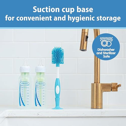 Dr. Brown's Soft Touch No Scratch Baby Bottle Cleaning Brush, Nipple Cleaner and Suction Cup Base for Easy Storage, BPA Free, Blue, 2 Pack - style: 2 Pack, Blue