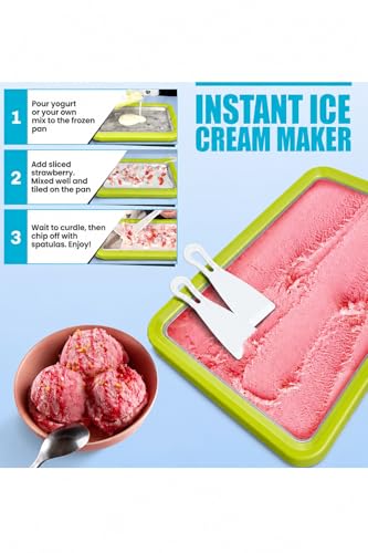 Extra Large Rolled Ice Cream Maker (14"x10") - Make Instant IceCream w/the Family - Manual Roll Your Own IceCream - Roll Ice Cream Tray (Green) - color: Green