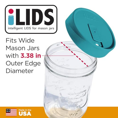 Wide-Mouth Mason Jar Drink Lid - USA Made, BPA-Free, Spill-Resistant for Coffee, Cold Brew & Iced Tea - Fits 3 3/8 in Ball & Kerr Wide Mouth - Pack of 2 - color: Aqua Blue