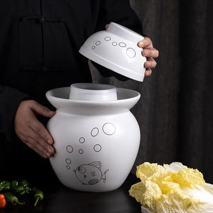Abaodam Ceramic Pickle Jar Airtight Sealed Fermenting Crock for Kimchi and Sauerkraut Food Storage, 1.5-pound Capacity Porcelain Pickled Vegetable Jar with Lid for Kitchen Use