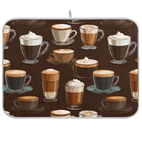 Dish Drying Mat for Kitchen Counter Cappuccino Affogato Coffee Cups Absorbent Drying Dish Mat 16×18 inch Dish Rack Pad Coffee Mat for Sink Dishes Under Rack - color: multicolored.23, size: 16x18in