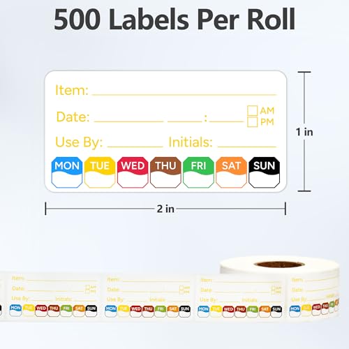 500 Pcs 1 inch X 2 inch Restaurant Quality Shelf Life Food Rotation Labels, Self-Adhesive Removable for Reusable Containers, Food Safety Date Sticker, Leftover Labels (1 * 2in-500pc-Yellow6) - style: 1Roll-Yellow