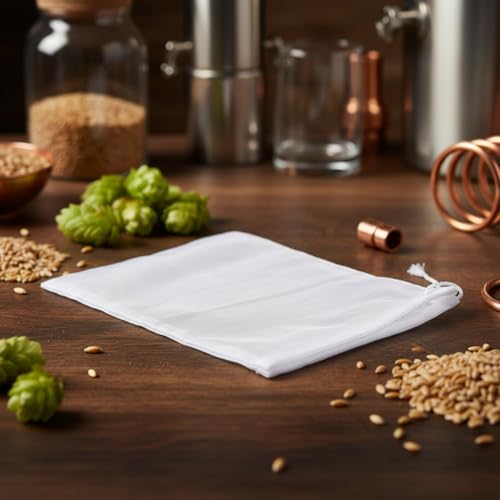 5 Pcs Nylon Brew Bags, Fine Mesh Brewing Bag Reusable Cold Brew Bags, 7.9 x 5.9 Inch Straining Bag for Beer, Wine, Cider, Mesh Strainer Steeping Bags