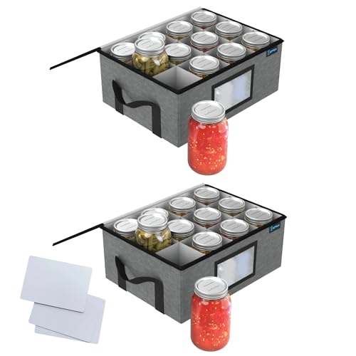 2Pk 32 oz Quart Mason Jar Organizer, Sturdy Pantry Canning Jar Storage Containers, Holds 12 Quart Size Ball Mason Jars, Foldable Canning Organizer, Stackable Home Storage Box w/Lid & Label holder - size: 2 Pack Quart