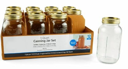 Regular Mouth Mason Glass Jars, 32 oz Quart Size with Lids for Canning, Home Decor, Pantry Storage, 12 Pack