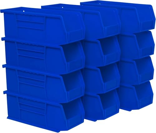 Akro-Mils 30224 AkroBins Plastic Storage Bins, Space-Saving Stackable Bins for Garage, Pantry, Craft Organization, 11" L x 4" W x 4" H, Blue, 12-Pack - color: Blue
