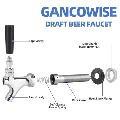GANCOWISE Draft Beer Faucet Kit, Leak-Proof Beer Tap with Stainless Steel 4-1/8 Inch Shank and 5/16" Barb for Bars, Pubs, and Restaurants