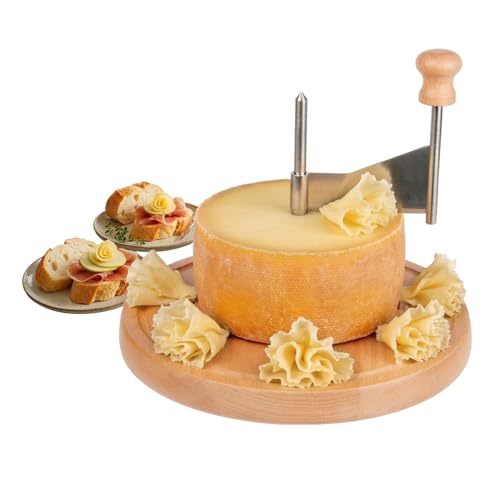 Cheese Curler, Wood Cheese Curler Wheel and Shaver Tool for Tête de Moine & Semi-Hard Cheeses, Sharp Stainless Steel Girolet Cheese Cutter for Cheese Boards, Desserts & Parties