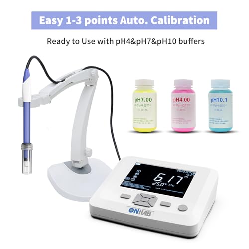 ONiLAB Benchtop Lab pH Meter, 0.01 pH Accuracy, 1-3 Points Auto Calibration, 3-in-1 pH/Temp. Electrode