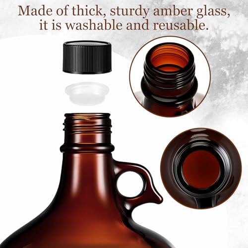 Maxdot 4 Pack 1 Gallon Glass Fermentation Jug with Airtight Lid, 128 oz Amber Glass Carboy with Handle for Kombucha, Beer Brewing, Wine Making, UV Protection - size: 1 Gallon