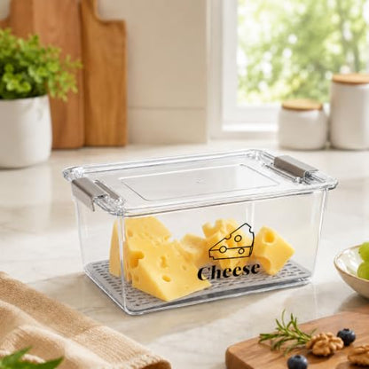 Cheese Container Airtight with Draining Basket Cream Cheese Sliced Cheeses Box with Lid Saver for Fridge Cheeses Keeper Cream Block Shredded Storage Box Saver (Clear) - color: Clear