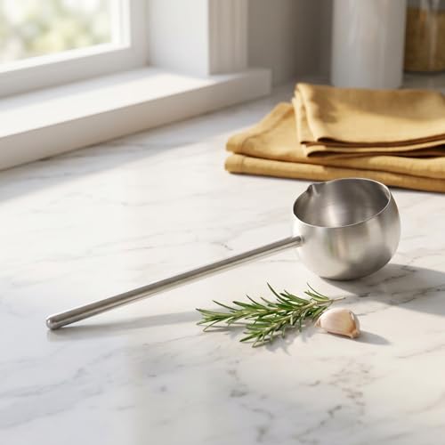 Kitchen Stainless Steel Soup Ladle - 10.6” Heat-Long Handle Oil Dipping Spoon for Soups Stews & Sauces Heat-Resistant Rust-Proof (280ml) - color: Silver