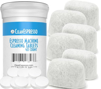 CleanEspresso - Designed For Breville Cleaning Kit - 40 Cleaning Tablets and 6 Water Filters for Breville Espresso Machines - 2g Espresso Machine Tablets