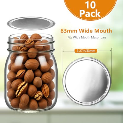 Zivif 20 Packs Mason Jar Metal Lids, 10 Wide Mouth (83mm) & 10 Regular Mouth (68mm), Leak-Proof Airtight Lids with Silicone Seal for Canning, Storage & Fermentation