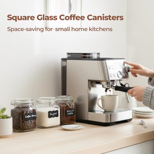 ComSaf Square Glass Pantry Jars with Airtight Lids 34 oz 3 Pack Coffee | Coffee beans, Tea sugar flour, Coffee station, Pantry organization, Small apartments, Countertop storage, Pickle - size: 34oz*3