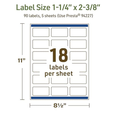 Avery Dissolvable Rectangle Labels, Sure Feed Technology, 1-1/4" x 2-3/8", Matte White, Print-to-The-Edge, Laser/Inkjet Printable, 90 Labels Total - style: 90 labels