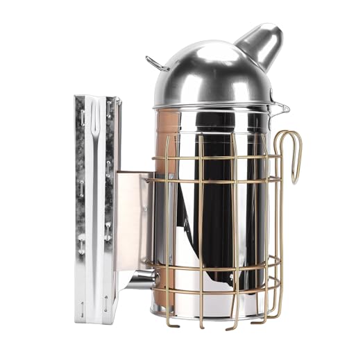 ANGGREK Bee Smoker, Stainless Steel Beekeeping Tool with Heat Guard, Safe to Use for Novice and Experienced Beekeepers (Round Nozzle 800g A)
