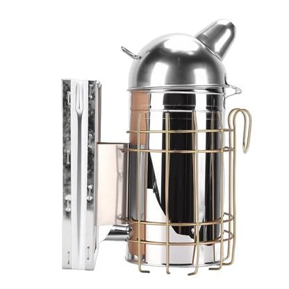 ANGGREK Bee Smoker, Stainless Steel Beekeeping Tool with Heat Guard, Safe to Use for Novice and Experienced Beekeepers (Round Nozzle 800g A)