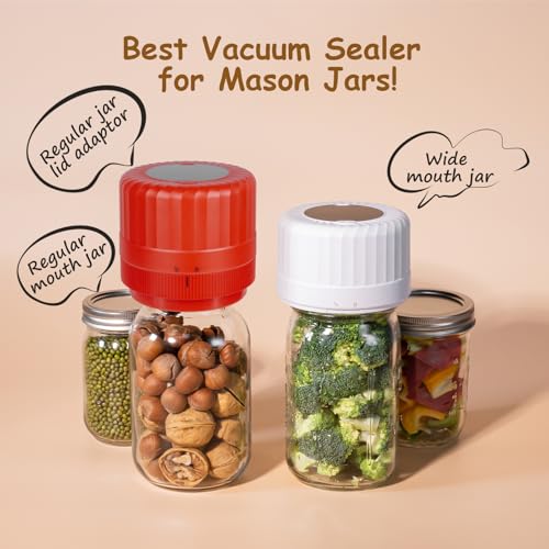 HTPOW Electric Mason Jar Vacuum Sealer Kit + Wide & Regular Mouth Mason Lid | Kitchen Tool, Vacuum Sealing Machine for Canned Food Storage Pantry, Homesteading Supplies, Gifts for Mom Grandma - color: Red
