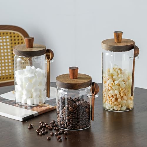 ANSQU 34oz Glass Jar with Wooden Lid & Spoon, Food Storage Containers Coffee Jar Coffee Grounds Container, Food Storage Canister, Kitchen Pantry Storage Container - size: 34oz-1pack (φ3.54")