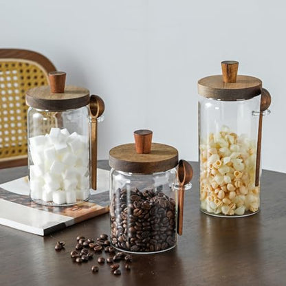 ANSQU 2 Pack Glass Jars with Wooden Lids & Spoons, 34oz Food Storage Containers Coffee Jar Coffee Grounds Container, Food Storage Canister - size: 34oz-2pack (φ3.54")