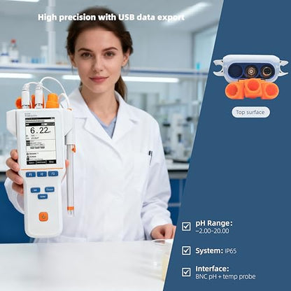 PH310F Digital pH Tester for Water Testing Portable pH Meter ±0.01pH Accuracy IP65 Waterproof USB GLP 500 Sets for Pool Aquarium Lab Drinking Water - style: High-Precision Field Model