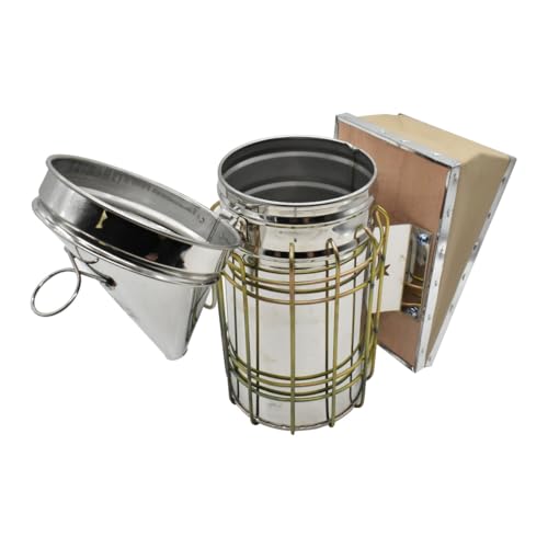 Good Land Bee Supply GLSMKR2 Beekeeping Beehive Smoker Stainless Steel w/Heat Shield & 3 Chinese Mugwort