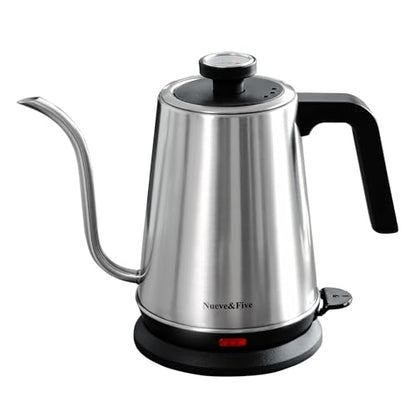 Nueve&Five Electric Gooseneck Kettle with Thermometer, 1.0L Pour Over Hot Water Kettle for Coffee and Tea, 1000W, Auto Shutoff, Boil-Dry Protection,Stainless Steel - color: Stainless Steel