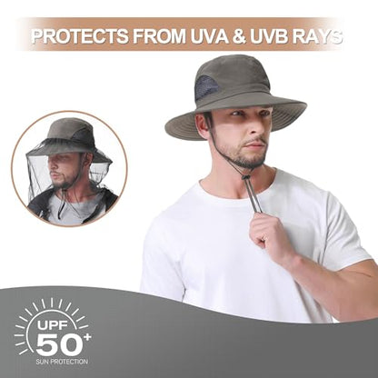 Mosquito Head Net Hat UPF 50+ Sun Protection Bug Hat for Men Women | Sun Visor Style, Perfect for Safari, Hiking, Beekeeping, Camping & Gardening - color: Army Green