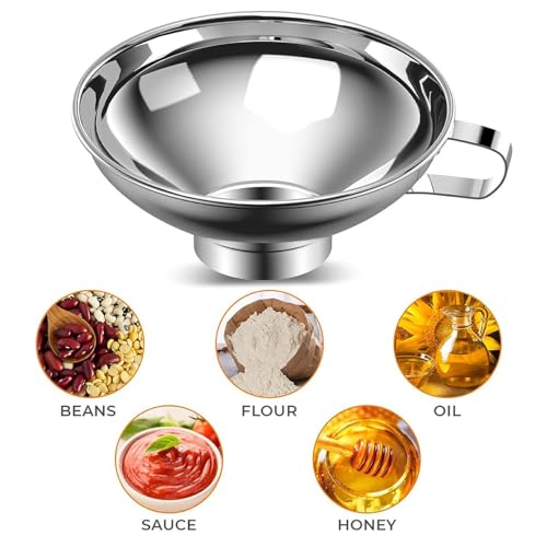 3PCS Silver 304 Food Grade Wide Mouth Preserving Jar Funnel with Filter Set Suitable for Transferring Jam Spices Grains Pulses Sugar Powdered Goods