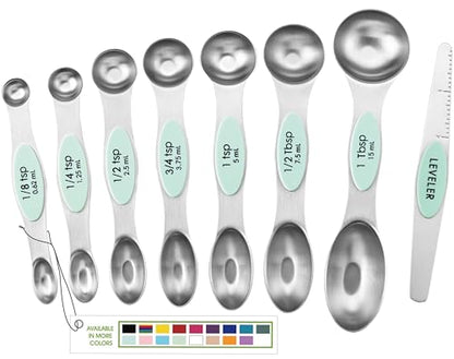Spring Chef Stainless Steel Magnetic Measuring Spoons Set of 8 with Leveler, Nesting Metal Teaspoon & Tablespoon Measuring Spoons, Kitchen Gadgets for Baking & Cooking, Fits in Spice Jars - Mint - color: Mint, size: 1-Pack