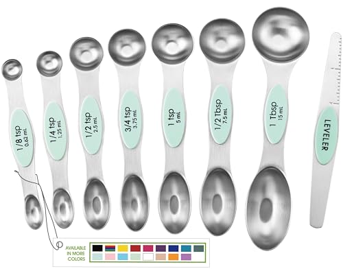 Spring Chef Stainless Steel Magnetic Measuring Spoons Set of 8 with Leveler, Nesting Metal Teaspoon & Tablespoon Measuring Spoons, Kitchen Gadgets for Baking & Cooking, Fits in Spice Jars - Mint - color: Mint, size: 1-Pack