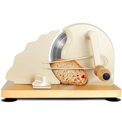 Manual Bread Slicer for Homemade Bread, Bread Cutter for Adjustable and Even Slices, Classic Hand Crank Sourdough Slicer with Scale Line & Powerful Suction Cup, Sharp Stainless Steel Blade (Cream) - color: Cream