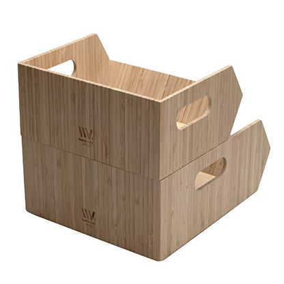 Mobilevision XL Versatile Bamboo Storage Bins for Pantry & Kitchen Cabinet Organizer Multi-Purpose / 2 Piece Stackable Set Larger Bins - size: Set (2 PC): 12" x 10" x 5.25", 8.25" x 10" x 4.5"