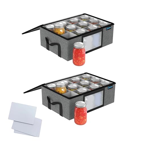 2Pk 16 oz Pint Mason Jar Organizer, Sturdy Pantry Canning Jar Storage Containers, Holds 12 Pint Size Ball Mason Jars, Foldable Canning Organizer, Stackable Home Storage Box w/Lid & Label holder - size: 2 Pack Pint