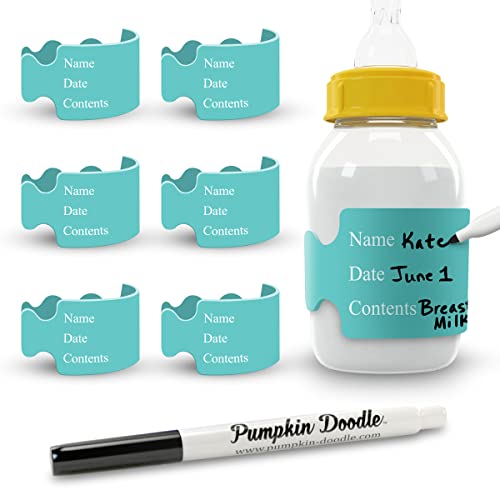 Pumpkin Doodle The Original Write and Reuse Baby Bottle Labels for Daycare - color: Turquoise, size: Standard