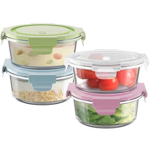 Freshmage 12oz Glass Meal Prep Containers, 1.5 Cup Food Storage Container with Lid Airtight, BPA-Free, Borosilicate Glass Soup Container for Leftovers, Microwave Oven Dishwasher&Freezer Safe (4 Pack) - color: Multicolor+Clear, size: 12oz