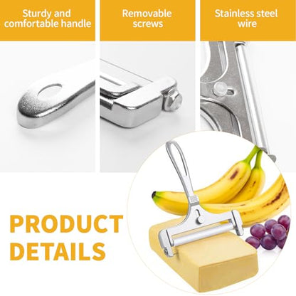 Stainless Steel Wire Cheese Slicer with 4 Extra Wires Cheese Cutter for Mozzarella, Cheddar, Gruyere