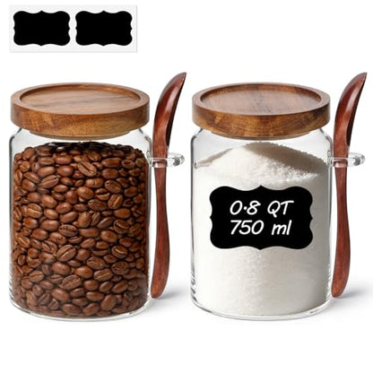 ComSaf of 2(0.8Qt) Glass Coffee Canister, Airtight Coffee Container with Spoon for Coffee Lovers to Store Whole Beans or Grounds, Coffee Jar Organize Coffee Bar & Office Tabletop - size: 0.8Qt*2