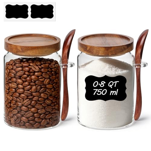 ComSaf of 2(0.8Qt) Glass Coffee Canister, Airtight Coffee Container with Spoon for Coffee Lovers to Store Whole Beans or Grounds, Coffee Jar Organize Coffee Bar & Office Tabletop - size: 0.8Qt*2