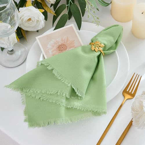 Handmade Cotton Linen Napkins Cloth with Fringes Set of 4 17"x17" Sage Green Boho Dinner Table Napkins Bulk for Wedding Party Bridal Baby Shower Decoration - color: Sage Green
