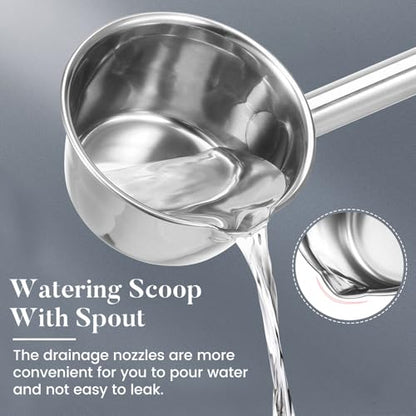 Stainless Steel Long Handle Water Scoop Kitchen Ladle with Spout 35cm Extra-long Handle Household Water Spoon for Cooking and Gardening Use