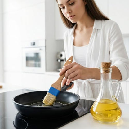 2 Pcs Pastry Brush for Cooking and Basting, Natural Boar Bristle Basting Brush with Heat Resistant Wooden Handle, Food Grade Butter Brushes for Cooking, Baking, Butter, Egg Wash, Oil, Sauce, Marinade