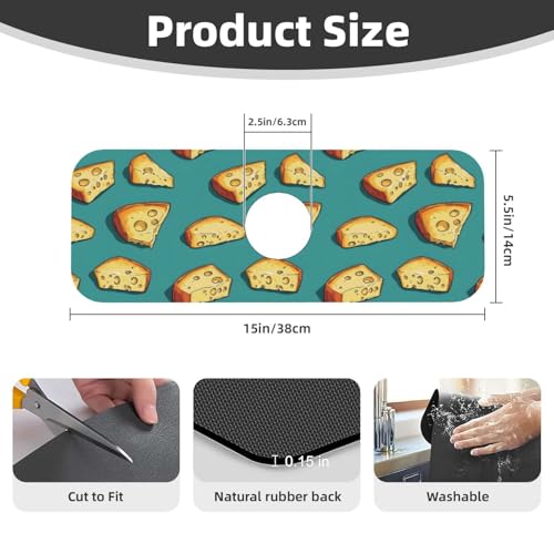 Cartoon Cheese Print Faucet Mat for Kitchen Sink, Faucets Mat Splash Guard Absorbent Fast Drying, Kitchen Sink Mats for Around Faucet Draining