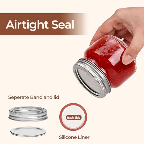 ComSaf 8 oz Square Mason Jars, 6 Pack Small Regular Mouth Jars with Lids | BPA-Free Materials, Half-Pint Portions, Small Jam, Jelly, Honey Sample, Spice Rack, DIY Candles, For Big Canning Project - size: 8oz*6 cute mason jars