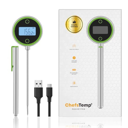 ChefsTemp Pocket Pro 1-Second Instant Read Digital Meat Thermometer Rechargeable for Grilling, Food, BBQ, Kitchen Cooking, Oil Deep Frying & Candy (Lime Zest) - color: Lime Zest